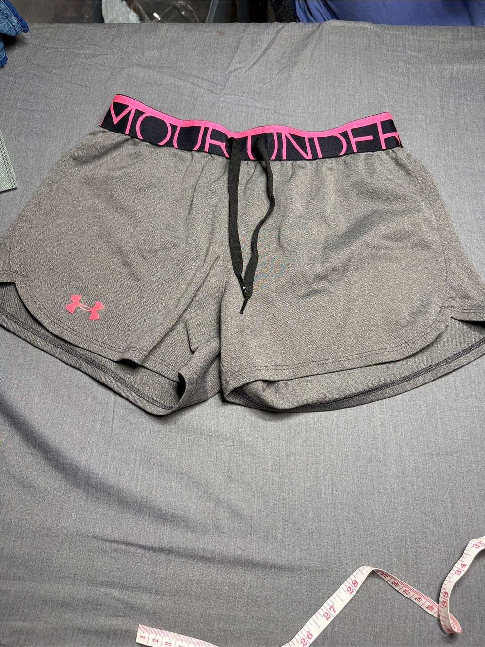 Under Armour Gray Athletic Shorts with Pink Waistband